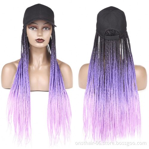 Hot Selling Hot Long Synthetic Baseball Cap Wig with Braided Box Braids Wigs For Afro Women Daily Wear White Hat Wig Adjustable